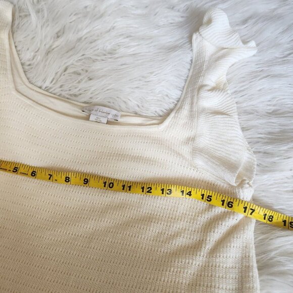 House of Harlow 1960 Cream Knit Ruffle Midi Dress Size Large Square Neck Flutter - Picture 8 of 15